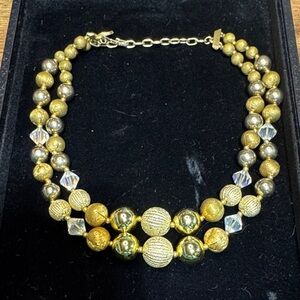 VINTAGE LISNER Signed Gold Tone Aurora Borealis Necklace